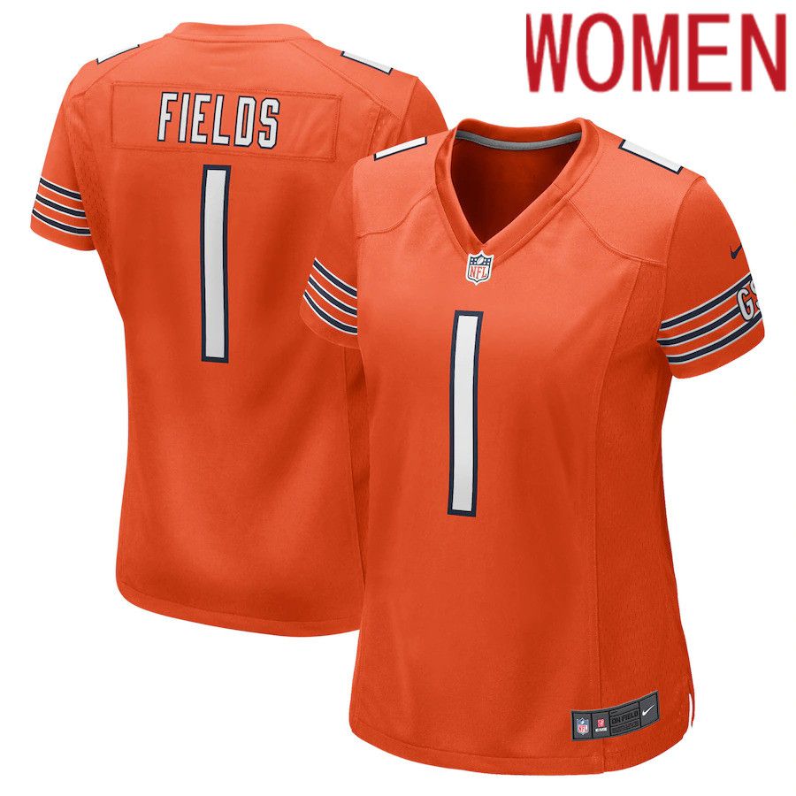 Women Chicago Bears #1 Justin Fields Nike Orange Game NFL Jersey->chicago bears->NFL Jersey